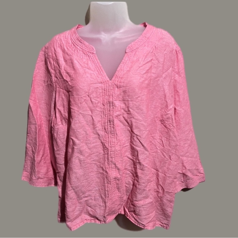 Liz Claiborne V-neck‎ woman linen Size XXL coastal breathable beach lagenlook